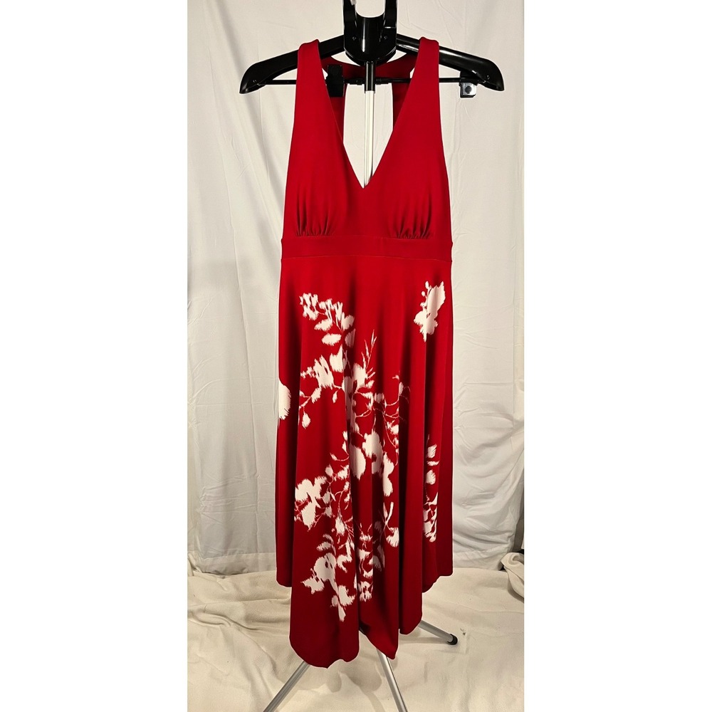 Women's Red Strapless Dress Size M with White Floral‎ Detail Summer Party Dress